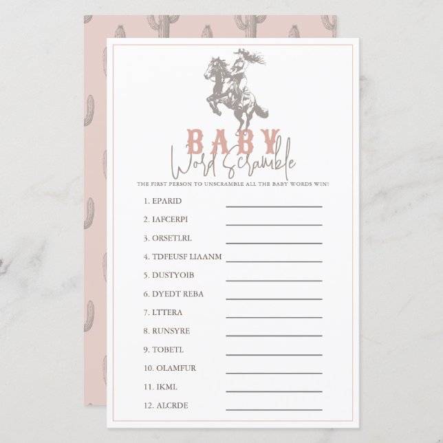 Little Cowgirl Western Pink Baby Word Scramble (Devant / Derrière)