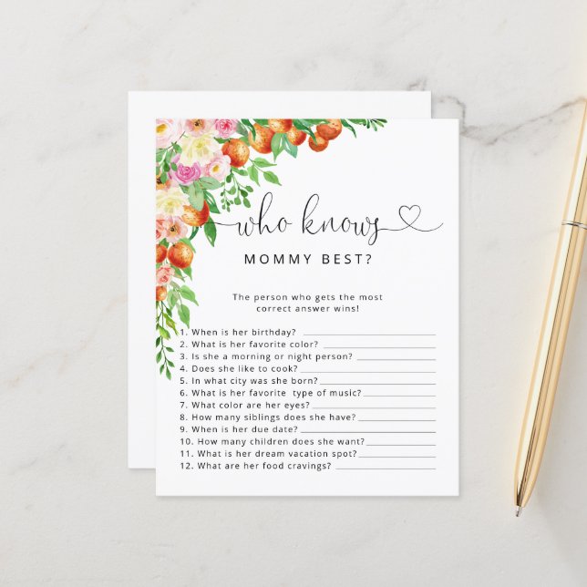 Little Cutie baby shower Qui connaît maman Meilleu (Devant/Arrière en situation)