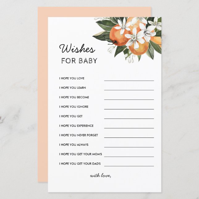 Little Cutie Baby shower Souhaite Pour Baby Advice (Devant / Derrière)