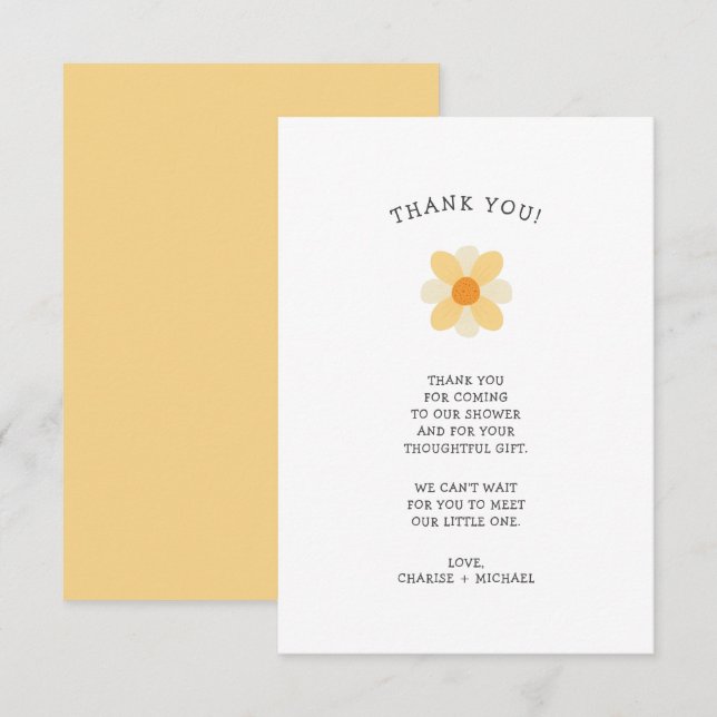 Little Daisy baby shower merci note (Devant / Derrière)