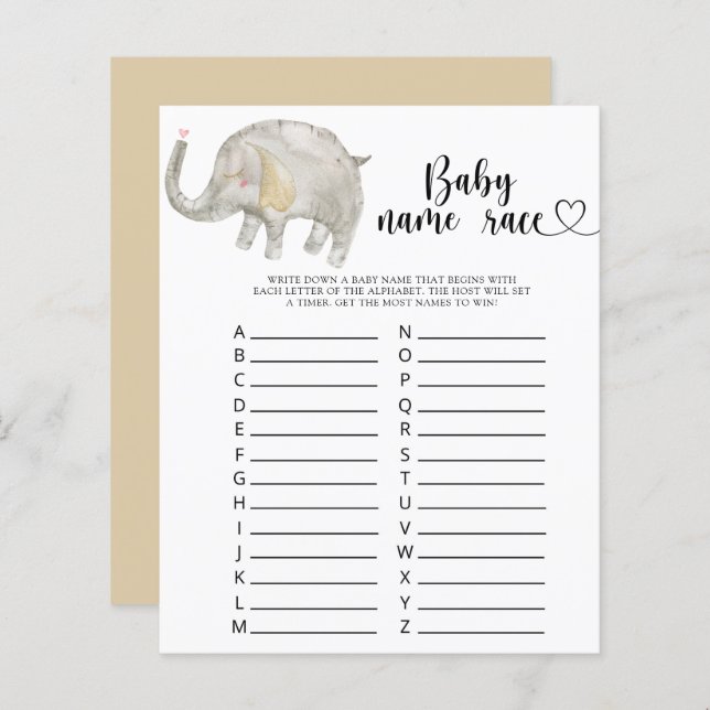 Little elephant - Baby name race jeu (Devant / Derrière)