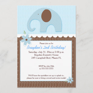 Little Elephant (bleu) 5x7 Boy Birthday Invitation