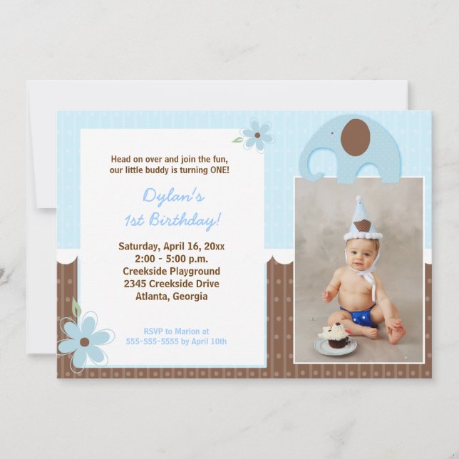 Little Elephant (bleu) Mod Invitation d'anniversai (Devant)