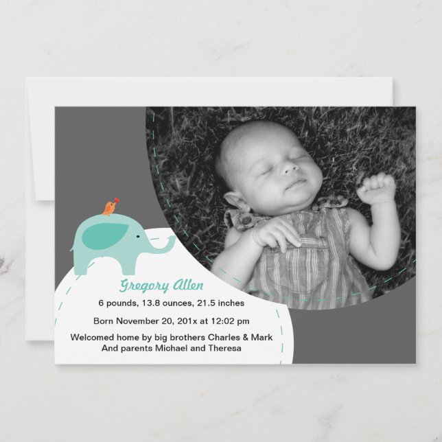 Little Elephant Faire-part de naissance (bleu) (Devant)