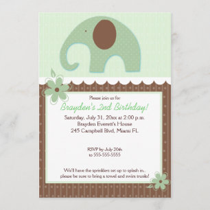 Little Elephant (Gree) 5x7 Invitation d'anniversai