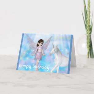 Little Fairy avec Unicorn Bonne carte d'anniversai
