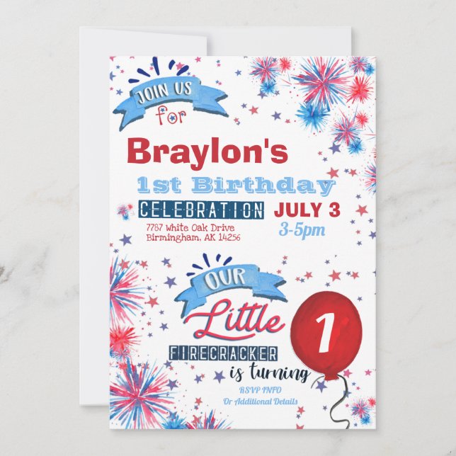 Little Firecracker 1er Anniversaire Invitation (Devant)