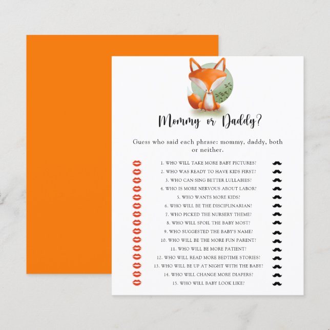 Little Fox Cub - jeu de baby shower maman ou papa (Devant / Derrière)