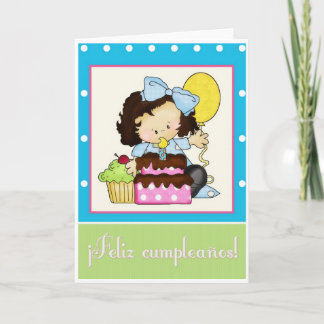 Little Girl Cake espagnol Bonne carte d'anniversai