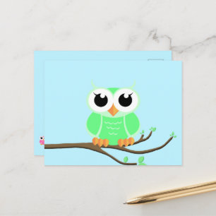 Little Green Owl - Carte postale blanche