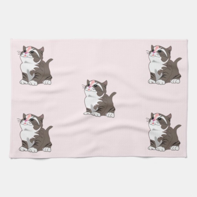 Little Kittens Serviette de cuisine rose (Horizontal)