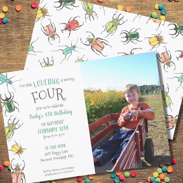 Little Love Bug Kids 4th Birthday Invitation (Créateur téléchargé)