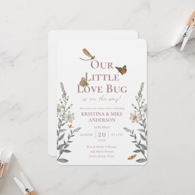 Little Love Bug QR Code Baby shower Invitation (Devant/Arrière en situation)