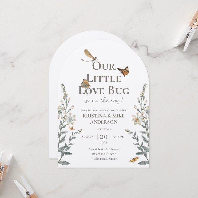 Little Love Bug QR Code Baby shower Invitation (Devant/Arrière en situation)