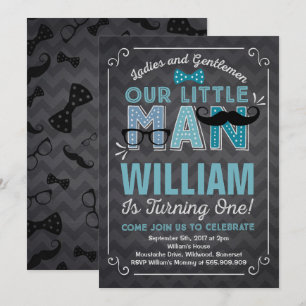 Little Man 1er anniversaire Invitation Mustache Pa