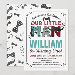 Little Man 1er anniversaire Invitation Mustache Pa