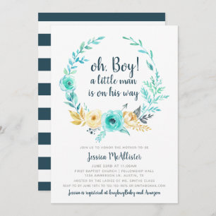 Little Man Baby shower Invitation Carte gris bleu
