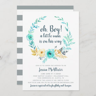 Little Man Baby shower Invitation Carte Turquoise 