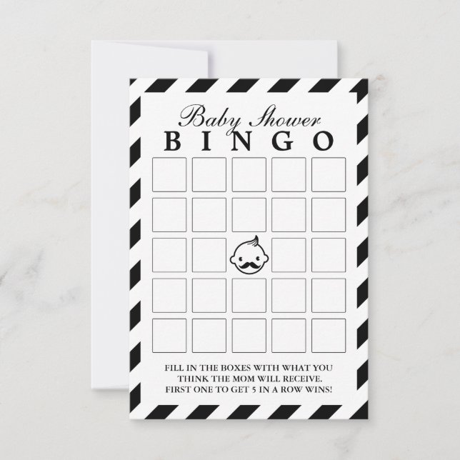 Little Man Black Stripes Baby shower Bingo Cartes (Devant)