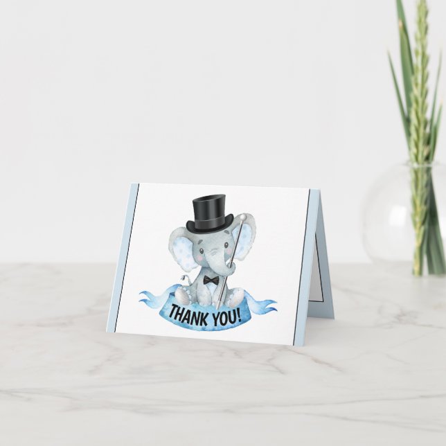 Little Man Elephant Baby shower Merci Cartes (Devant)