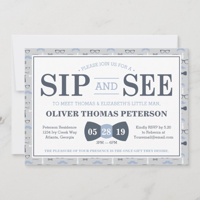 Little Man Sip et voir Baby shower Invitation (Devant)