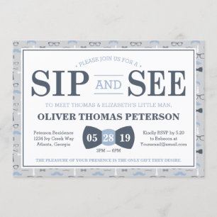 Little Man Sip et voir Baby shower Invitation