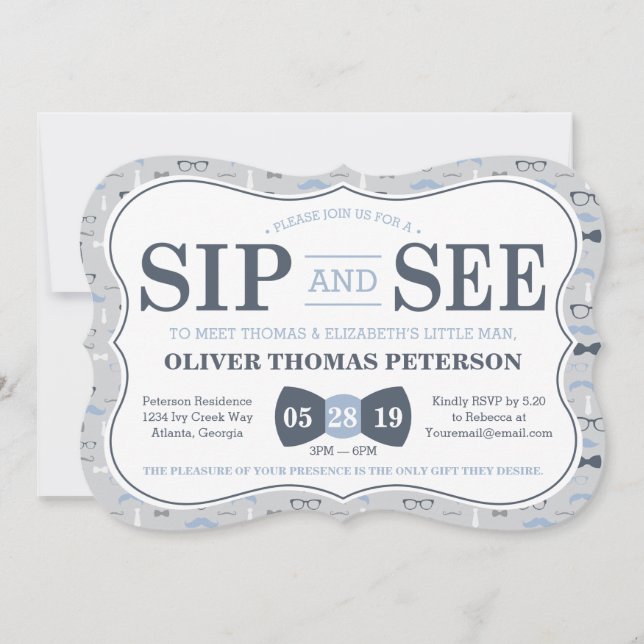 Little Man Sip et voir Baby shower Invitation (Devant)