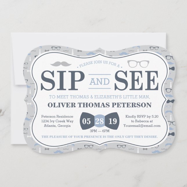Little Man Sip et voir Baby shower Invitation (Devant)