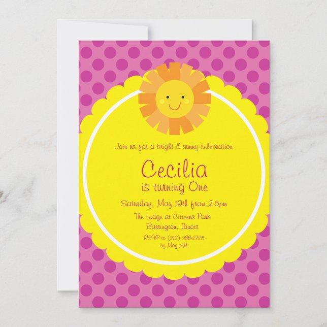 Little Miss Sunshine Sun Invitation Polka Dot (Devant)