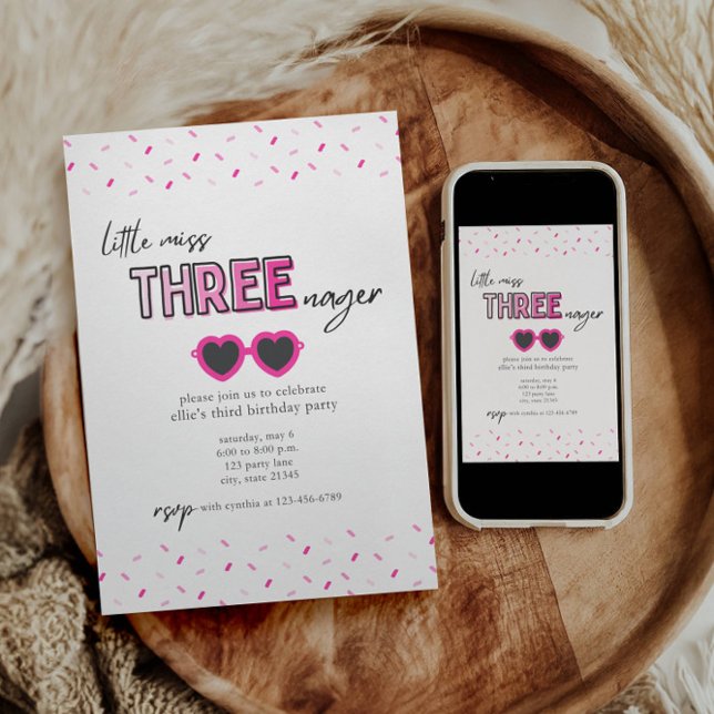 Little Miss Threenager 3e Invitation anniversaire (Créateur téléchargé)