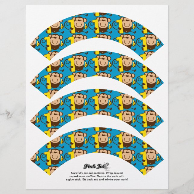 Little Monkey 1er Anniversaire Garçon Cupcake Wrap (Devant)