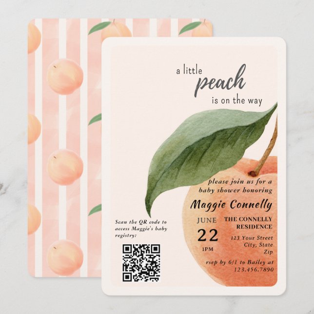 Little Peach is on the Way Baby Shower Invitation (Devant / Derrière)
