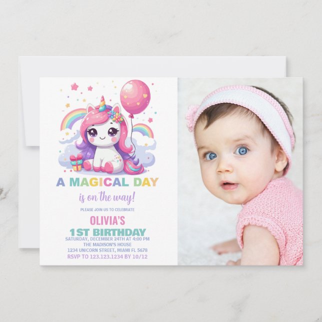Little Pink Unicorn Invitations Anniversaire avec  (Devant)