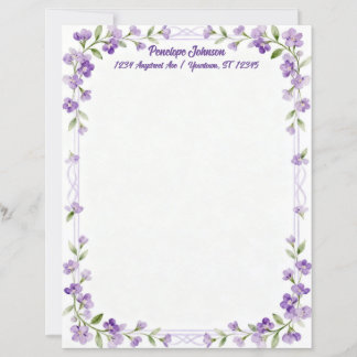 Little Purple Flowers on a Frame Stationery Paper