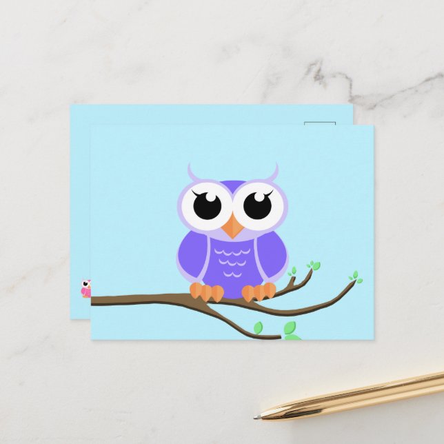 Little Purple Owl - Carte postale vide (Devant/Arrière en situation)