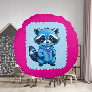 Little Raccoon En Coussin Bleu Rond