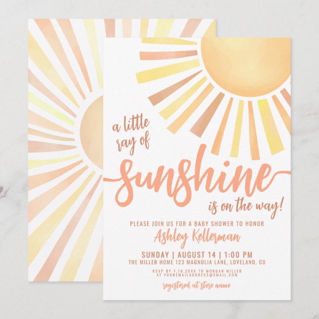 Little Ray Of Sunshine Boho Baby Shower Invitation (Devant / Derrière)