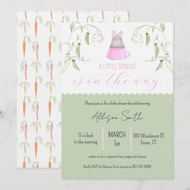 Little Sprout Baby Shower Invitation (Devant / Derrière)