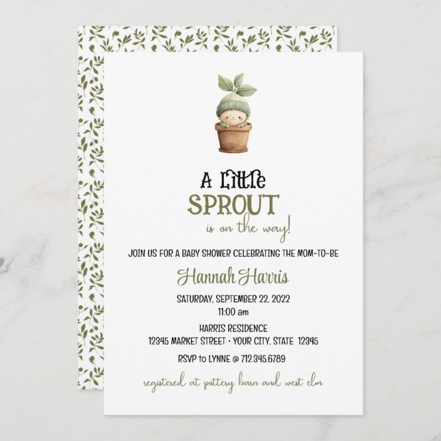 Little Sprout on the Way Baby Shower Invitation (Devant / Derrière)
