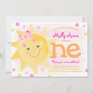 Little Sunshine 1er Anniversaire Invitation fille