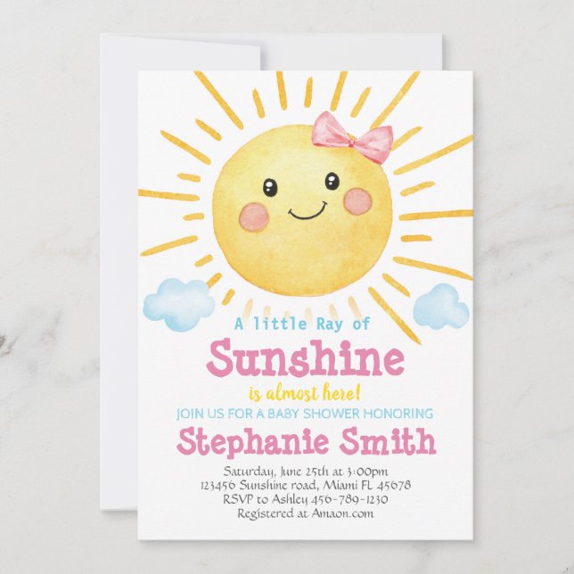 Little Sunshine Baby shower Invitation Ray of-A159 (Devant)