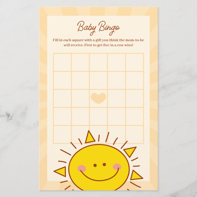 Little Sunshine Boy Baby shower Bingo Jeu (Devant)