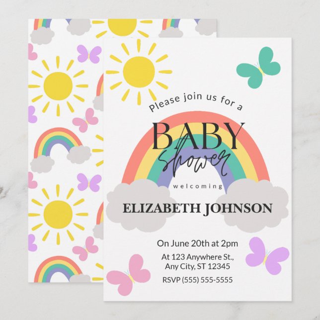 Little Sunshine & Rainbows Baby Shower Invitation (Devant / Derrière)
