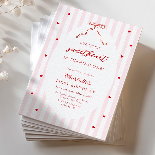 Little Sweetheart Bow First Birthday Invitation (Créateur téléchargé)
