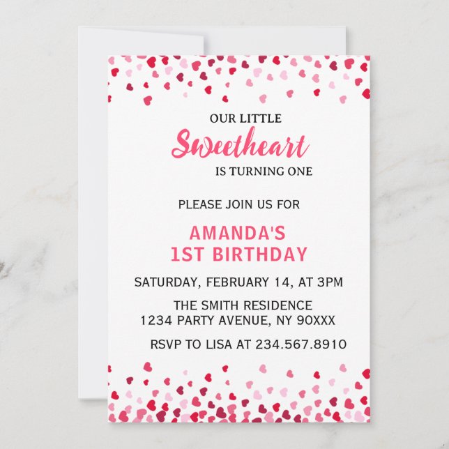 Little Sweetheart First Birthday Invitation (Devant)