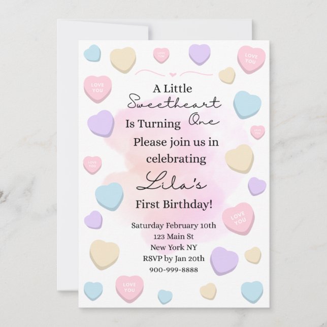Little Sweetheart First Birthday Party Invitation (Devant)