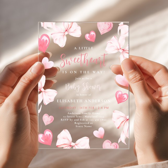 Little Sweetheart Pink Bow Baby Shower Invitation (Créateur téléchargé)