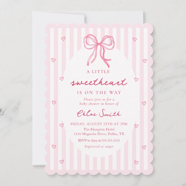 Little Sweetheart Pink Bow Baby Shower Invitation (Devant)