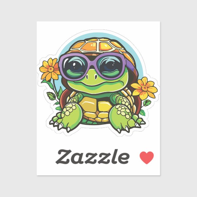 Little Turtle Sticker with Glasses - Smart Baby Tu (Feuille)