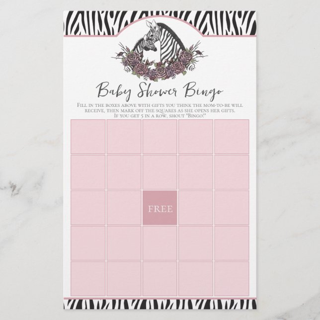 Little Wild One Zebra Safari Baby Shower Bingo (Devant)